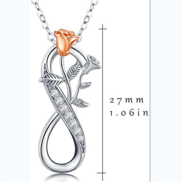 Silver Necklace Infinity Rose Flower Pendant CZ - Picture 5 of 5